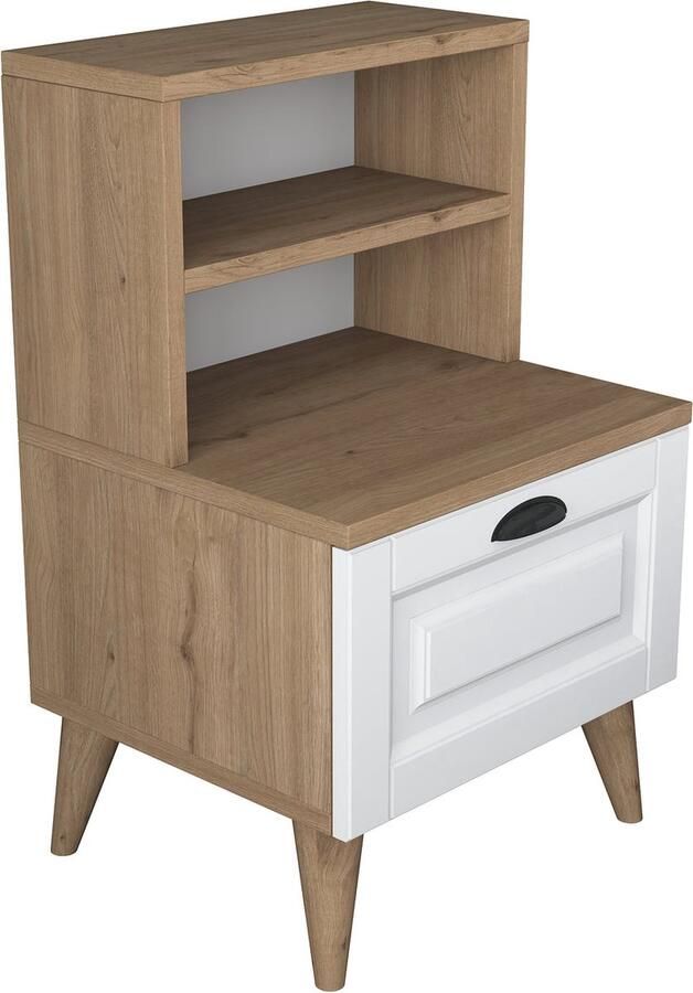 Rani Nachtkastje met opbergruimte WIT- Walnootbruin