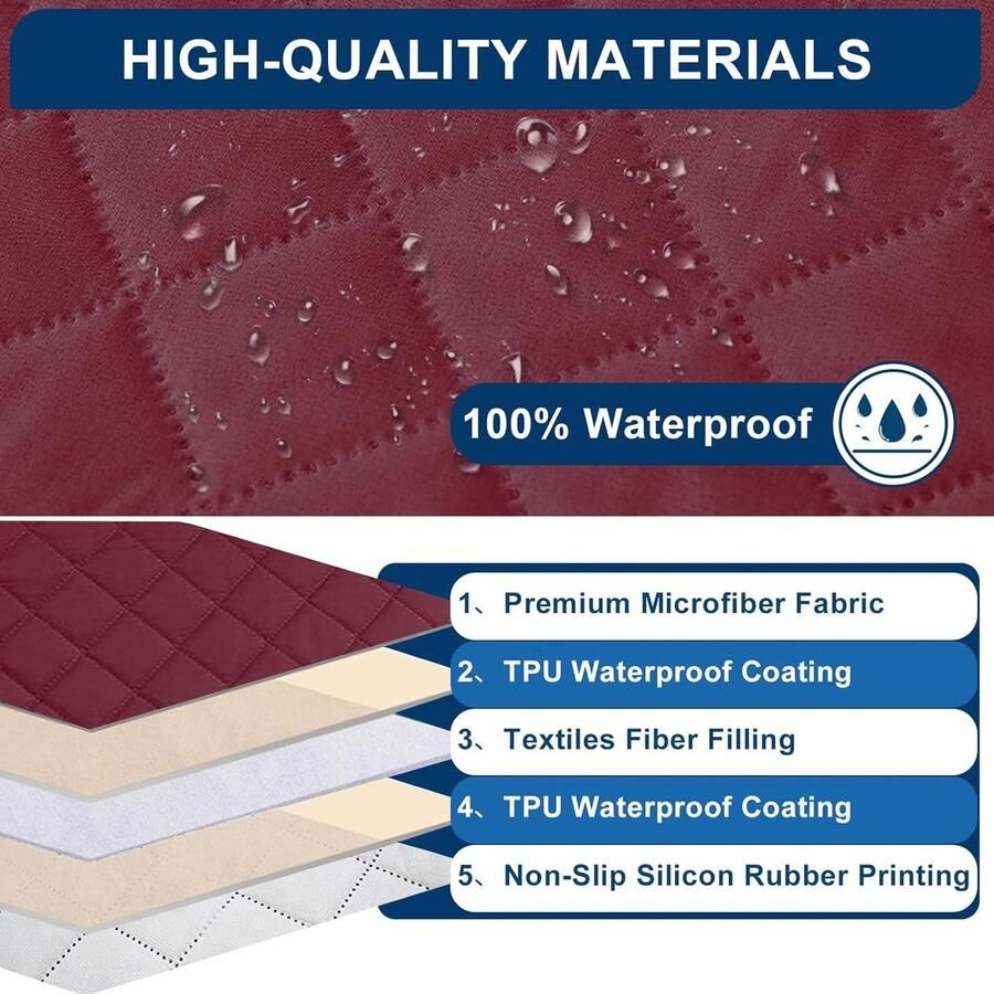 RAPRAP Fauteuilbeschermer voor tv-fauteuils 100% waterdichte 1-zits fauteuilbeschermer met zakken antislip fauteuilhoes relaxfauteuil met 2 verstelbare banden machinewasbaar rood L - Foto 2