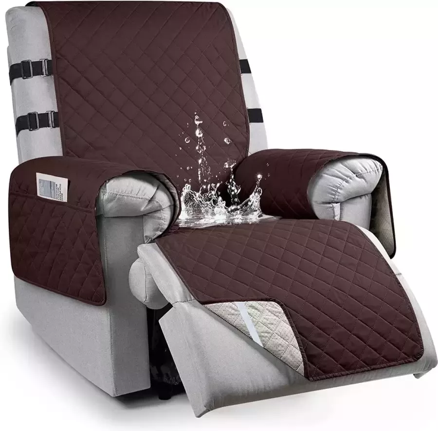RAPRAP Waterdicht stoelkussen met armleuningen antislip stoelbeschermer voor relaxstoel met 2 verstelbare riemen televisiestoelbeschermer 1-zits geschikt voor gezinnen met huisdieren