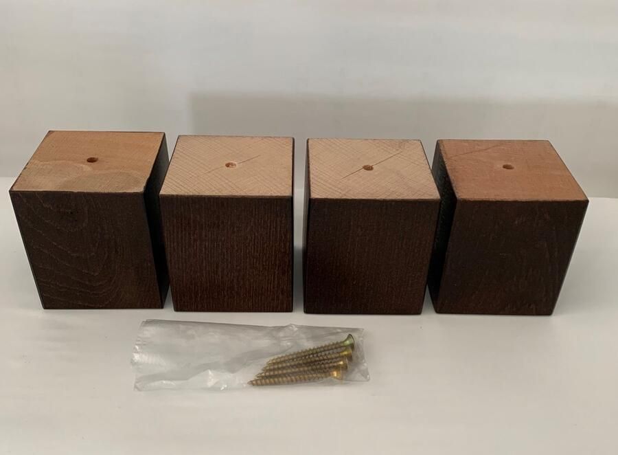 RaxaPlan Set van 4 stuks houten meubelpoten Wengé (donker bruin) beuken 8 cm hoogte 7x7 cm met schroeven Boxspring bedden banken