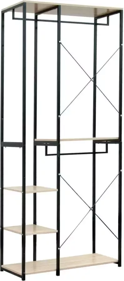 Raykon Open Kledingkast Opbergkast Garderobekast Voor Slaapkamer en Woonkamer 40x90x205cm Zwart met Licht Eiken