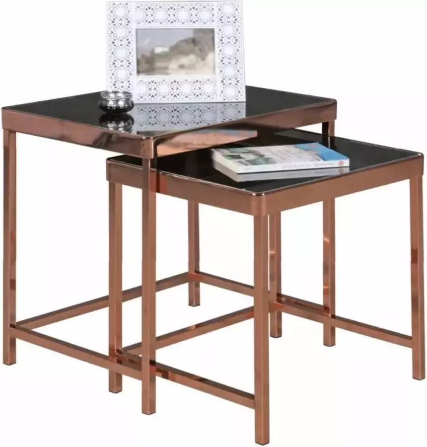 RC Meubels Bijzettafel set van 2 Design Glas Koper 48x36x46 cm