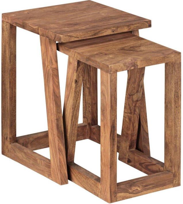 RC Meubels Bijzettafel set van 2 Landelijk Handgemaakt Hout 36x36x50 cm