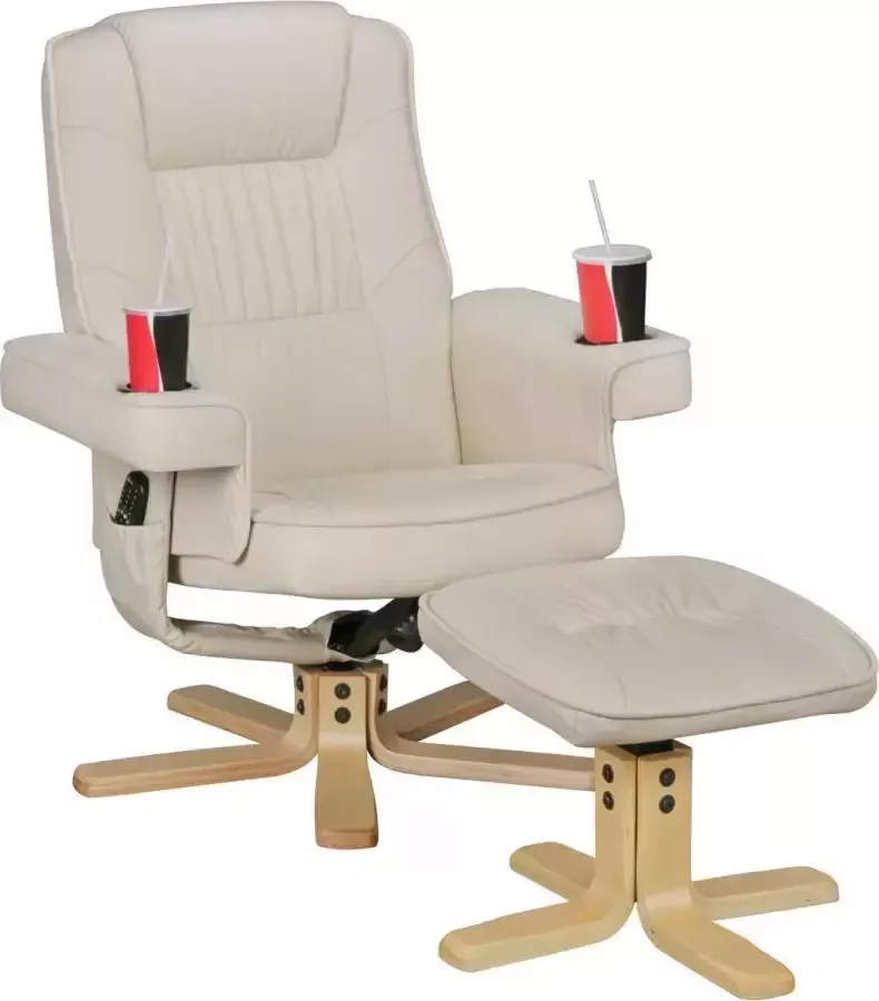 RC Meubels Fauteuil Relaxstoel Voetensteun Bekerhouder Beige 49x45x110 cm