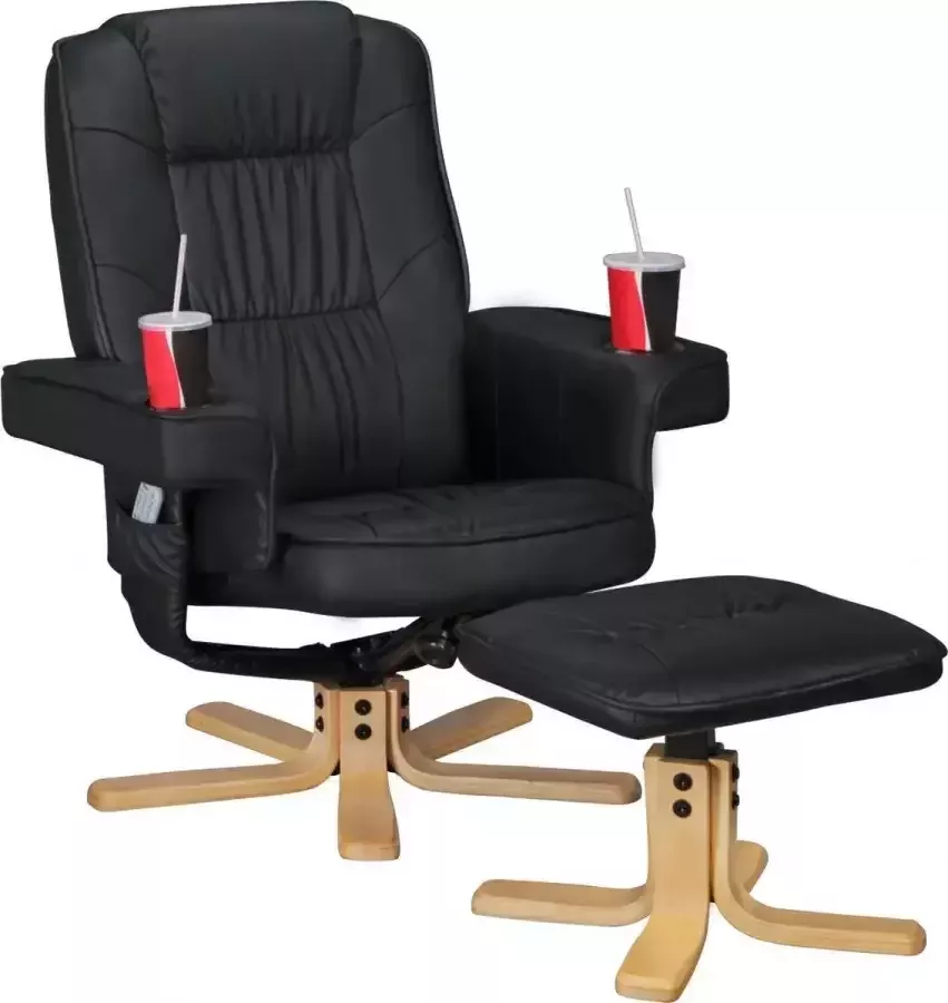 RC Meubels Fauteuil Relaxstoel Voetensteun Bekerhouder Zwart 49x45x110 cm