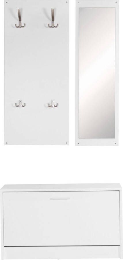 RC Meubels Kapstok Schoenenkast Spiegel 10 haken Wit 80x27 cm