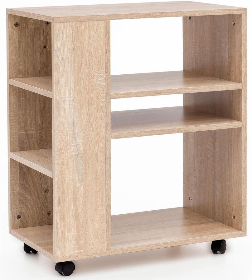 RC Meubels Opbergkast Bijzettafel 3 open vakken Zwenkwielen Hout 60x75x35 cm