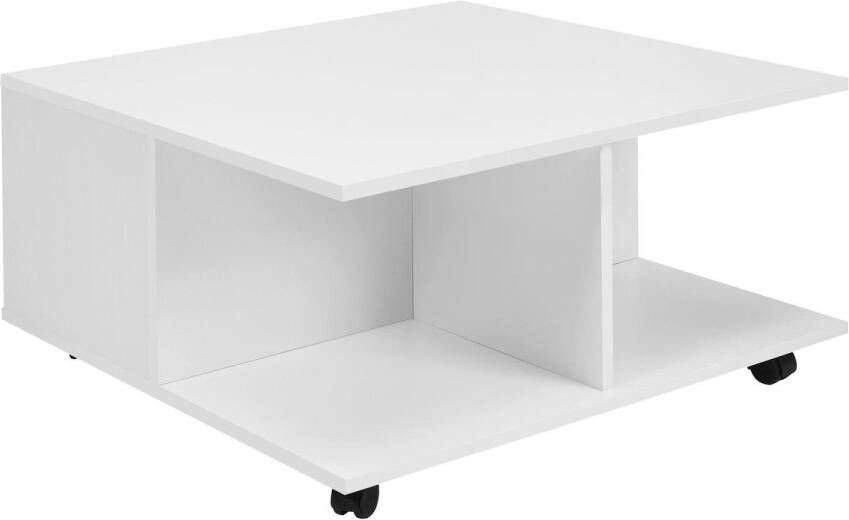 RC Meubels Salontafel Bijzettafel Lade Zwenkwielen Wit 70x70 cm