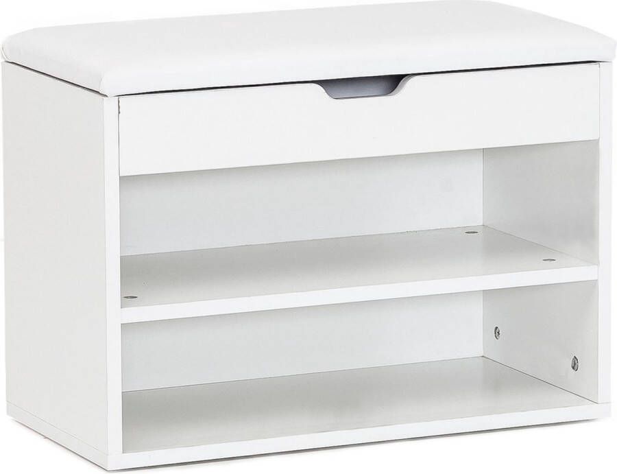RC Meubels Schoenenbank Schoenenkast Zitkussen 2 compartimenten Wit 60x30x44 cm