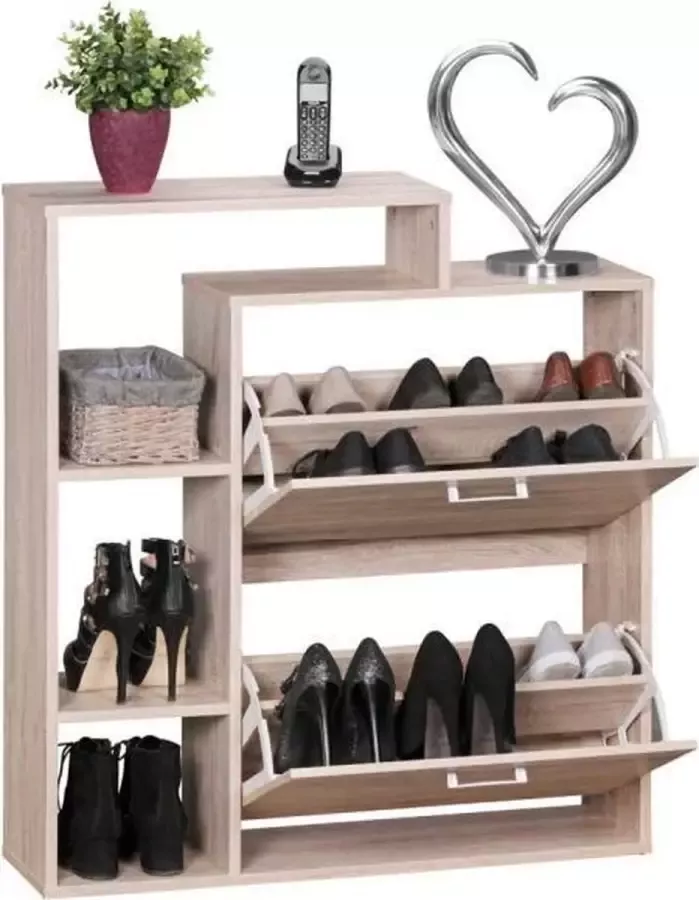 RC Meubels Schoenenkast Dressoir Klep 3 compartimenten 12 paar schoenen Hout 85x24x93 cm