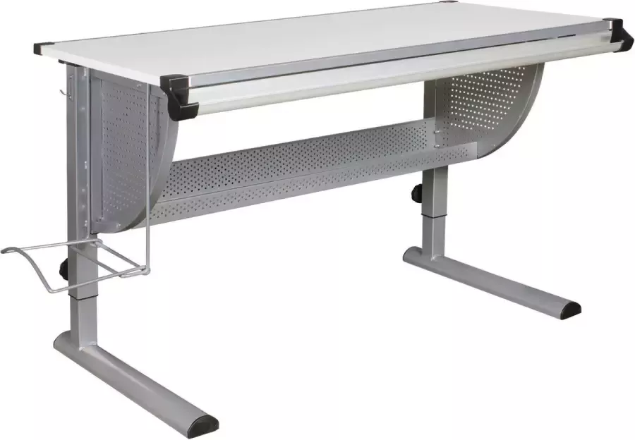 RC Meubels Tekentafel Bureau Liniaal Tashouder In hoogte verstelbaar Wit 120x60 cm