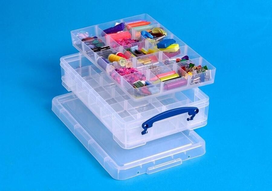 Really Useful Box opbergdoos Opbergbox met deksel 4 liter Inclusief dividers Transparant