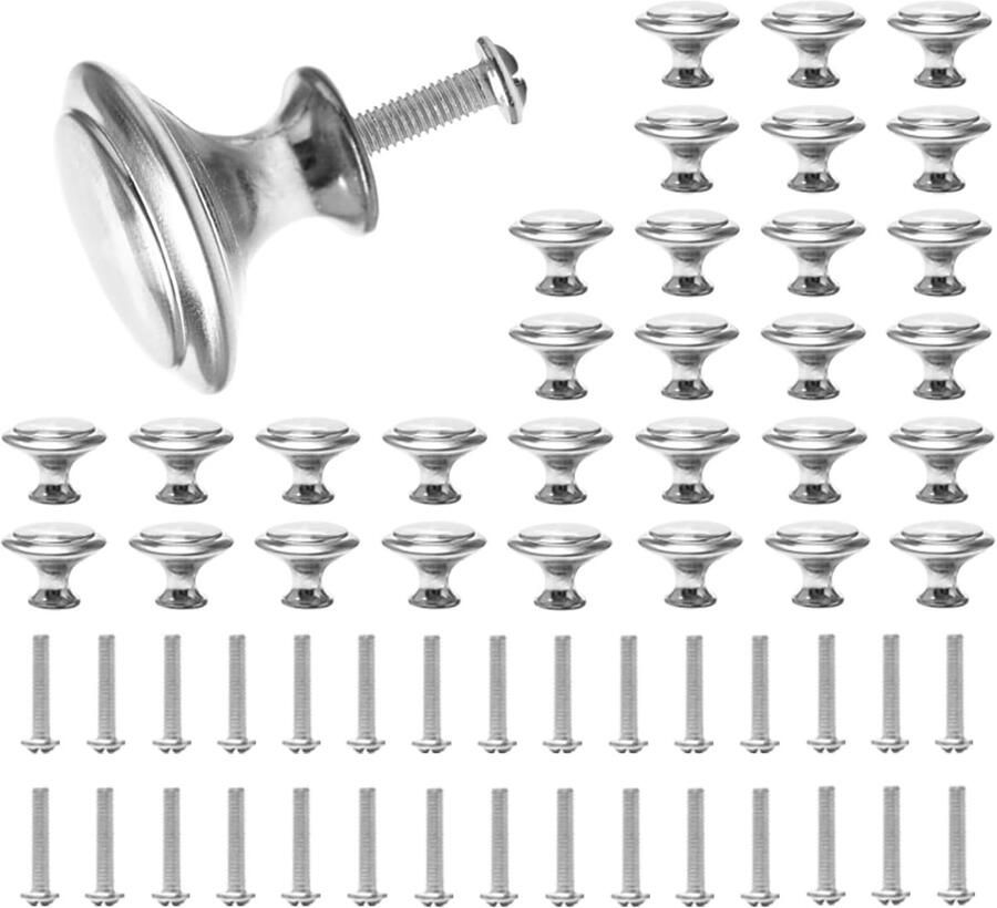 Rebanky Ladeknoppen RVS Rond 30 stuks Keukenkastknoppen Zilver