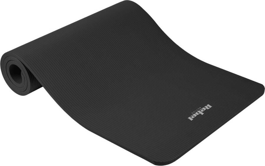 Rebel Active Gymnastiekmat voor Yoga Pilates Fitness 183 x 61cm 1 5cm extra dik Yoga- en Fitnessmat Zwart inclusief draagband