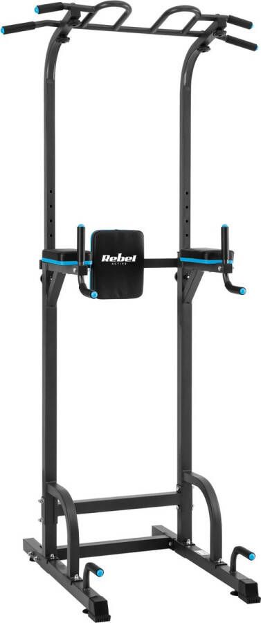 Rebel Active Multifunctioneel Pull Up Station en Krachtstation Hoogteverstelling Fitnessapparatuur Dip Station Verstelbaar 130kg Zwart