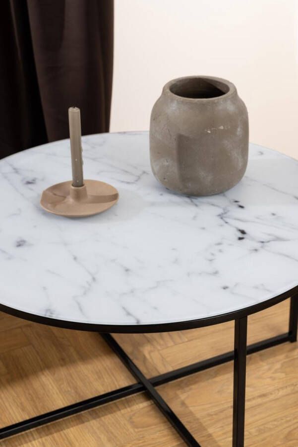 Rebellenclub Genua Salontafel Ø80 cm Witte marmer print