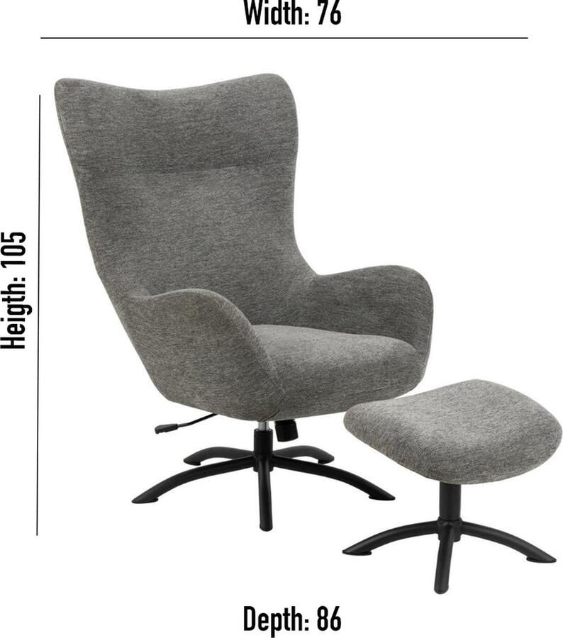 Rebellenclub Floro Fauteuil Gemengde Stoffen Bekleding Draaibaar Kantelfunctie Bijpassende Ottoman