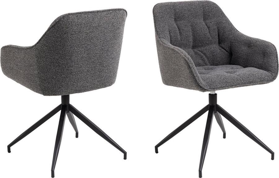 Rebellenclub Harstad Eetkamerstoel Antraciet Bouclé met een Mat Zwart Frame