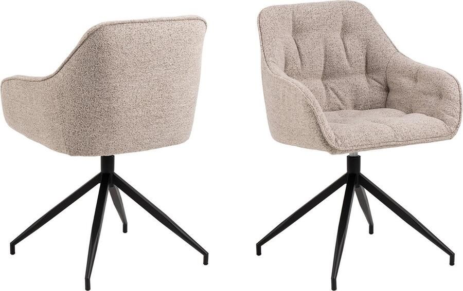 Rebellenclub Harstad Eetkamerstoel Beige Bouclé met een Mat Zwart Frame