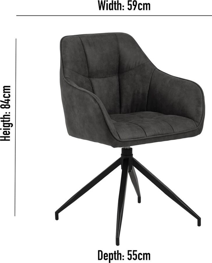 Rebellenclub Nivala Eetkamerstoel Fluwelen Bekleding Draaibaar Mat Zwart Frame