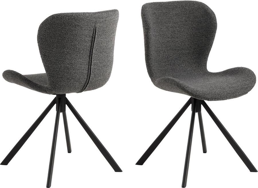Rebellenclub Pescara Eetkamerstoel Set van 2 Antraciet Bouclé met Mat Zwart