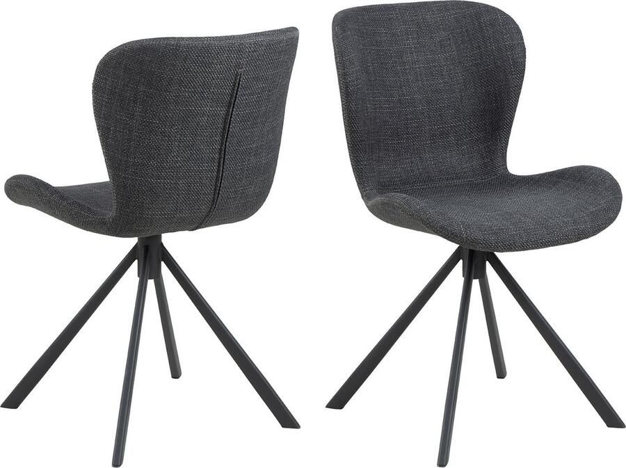 Rebellenclub Pescara Eetkamerstoel Set van 2 Donker Grijs met mat zwart frame
