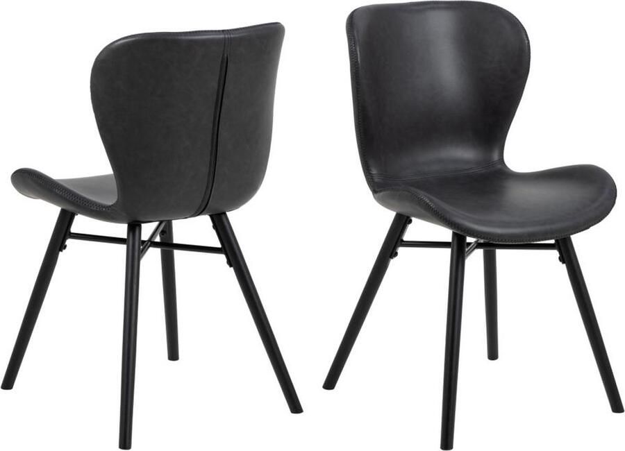 Rebellenclub Pescara Eetkamerstoel Set van 2 Leatherlook zwart