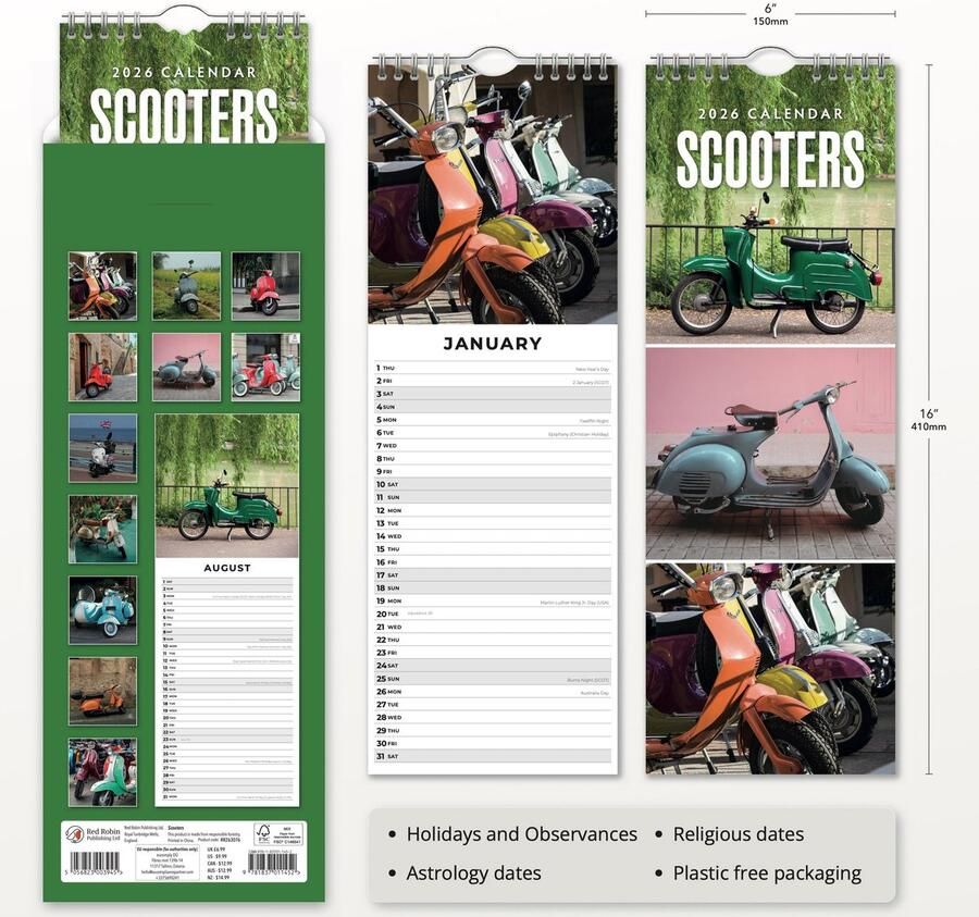 Red Robin Scooters Slimline Kalender 2026