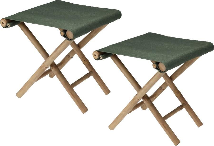 Redcliffs Bijzet krukje stoel 2x Inklapbaar groen vouwkruk bamboe polyester 40 x 40 cm