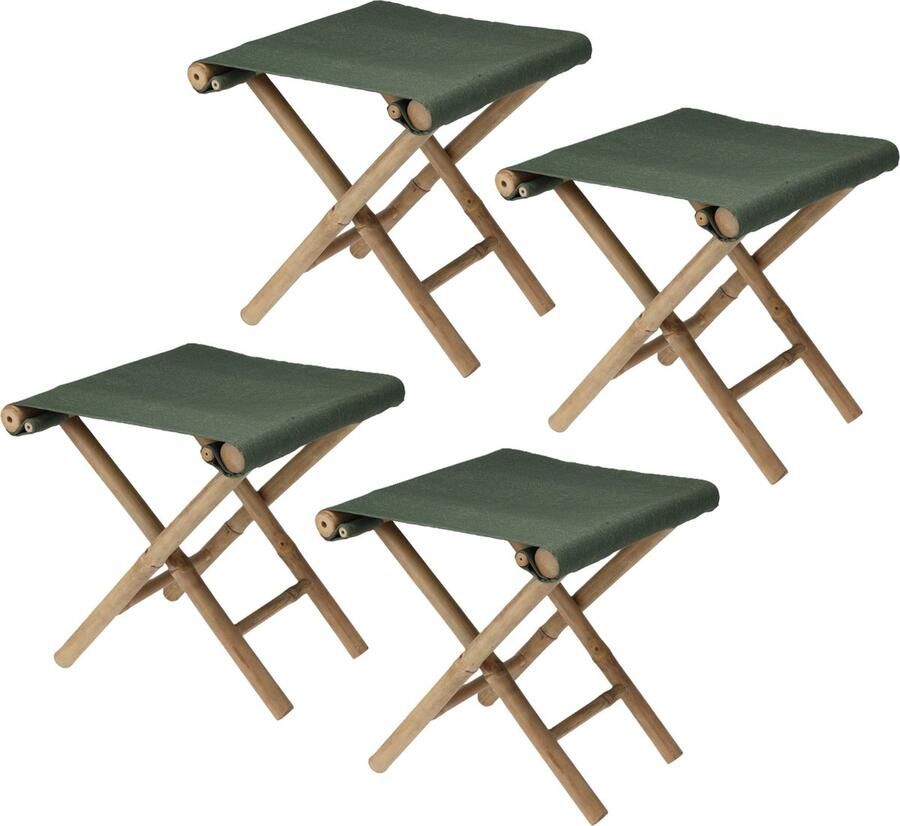 Redcliffs Bijzet krukje stoel 4x Inklapbaar groen vouwkruk bamboe polyester 40 x 40 cm