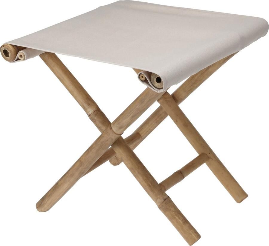 Redcliffs Bijzet krukje stoel Inklapbaar creme wit vouwkruk bamboe polyester 40 x 40 cm Krukjes