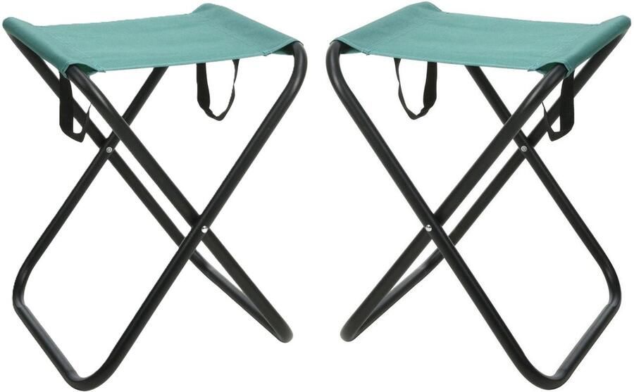 Redcliffs Outdoor Camping outdoor krukje 2x Inklapbaar groen metaal polyester 30 x 60 cm
