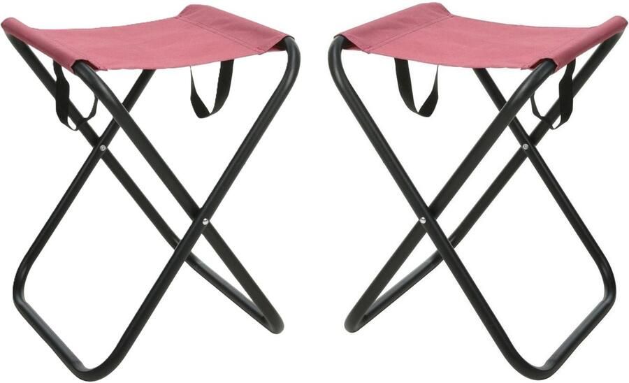Redcliffs Outdoor Camping outdoor krukje 2x Inklapbaar roze metaal polyester 30 x 60 cm