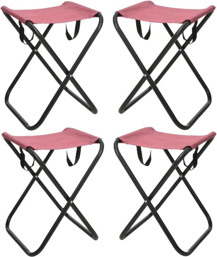 Redcliffs Outdoor Camping outdoor krukje 4x Inklapbaar roze metaal polyester 30 x 60 cm
