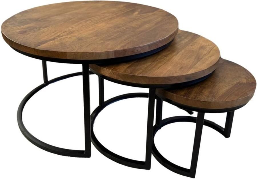 Reefs Interior Salontafel Set Triole XL Massief 3cm dik blad Zware Kwaliteit Mangohout Gelakt - Foto 2