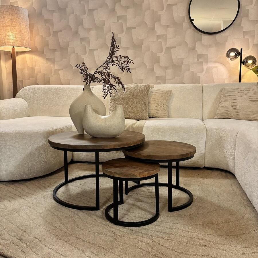 Reefs Interior Salontafel Set Triole XL Massief 3cm dik blad Zware Kwaliteit Mangohout Gelakt