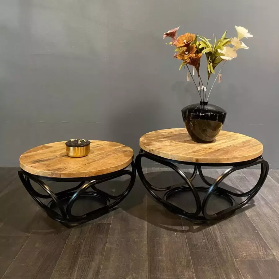 IronWood Salontafel Set Marten Mangohout Set van 2 Bijzettafels Industrieel