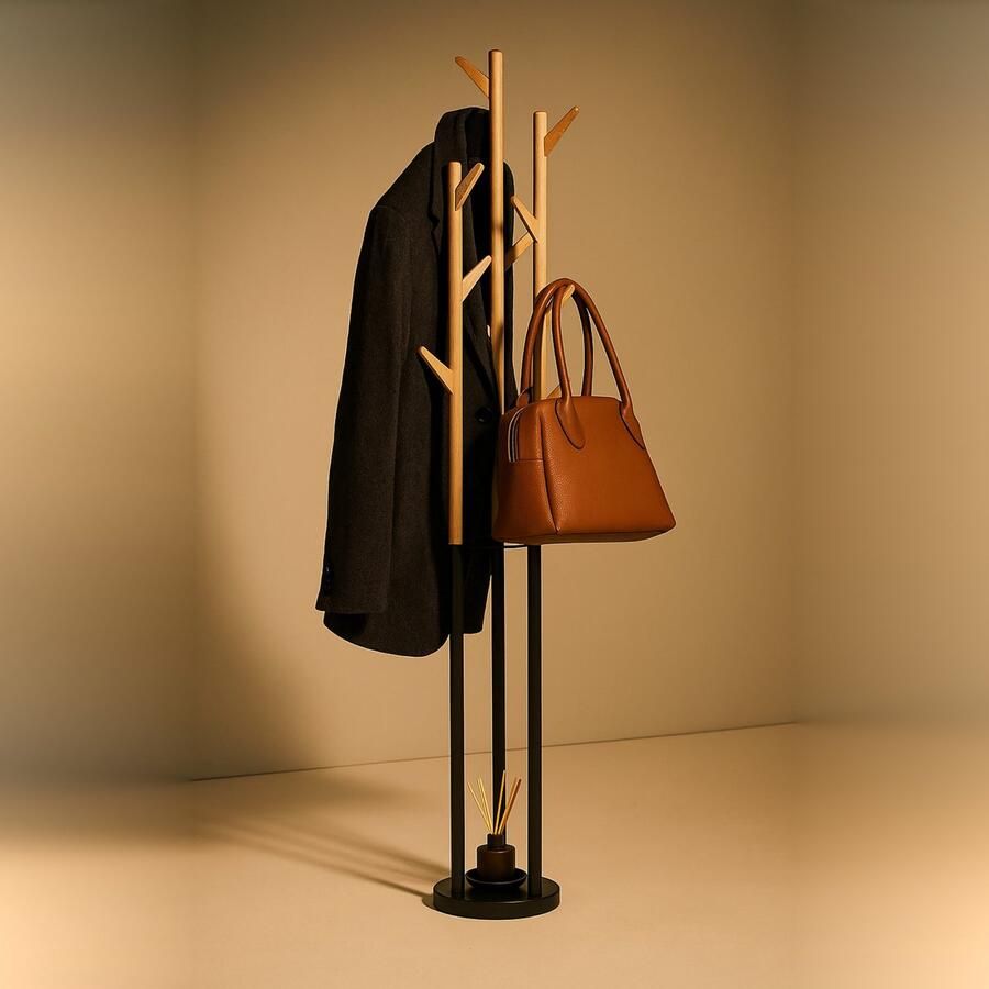 REFTTENW Minimalistisch Kapstok In Biomimetische Boomtakstijl Met 3 Onafhankelijke Hangstangen- Kapstok Staande Kapstok Hout + Staal Kapstok Staand 174 Cm(H) Kapstokken Kapstokhaak 11 Haken Perfecte Classific Zwart +