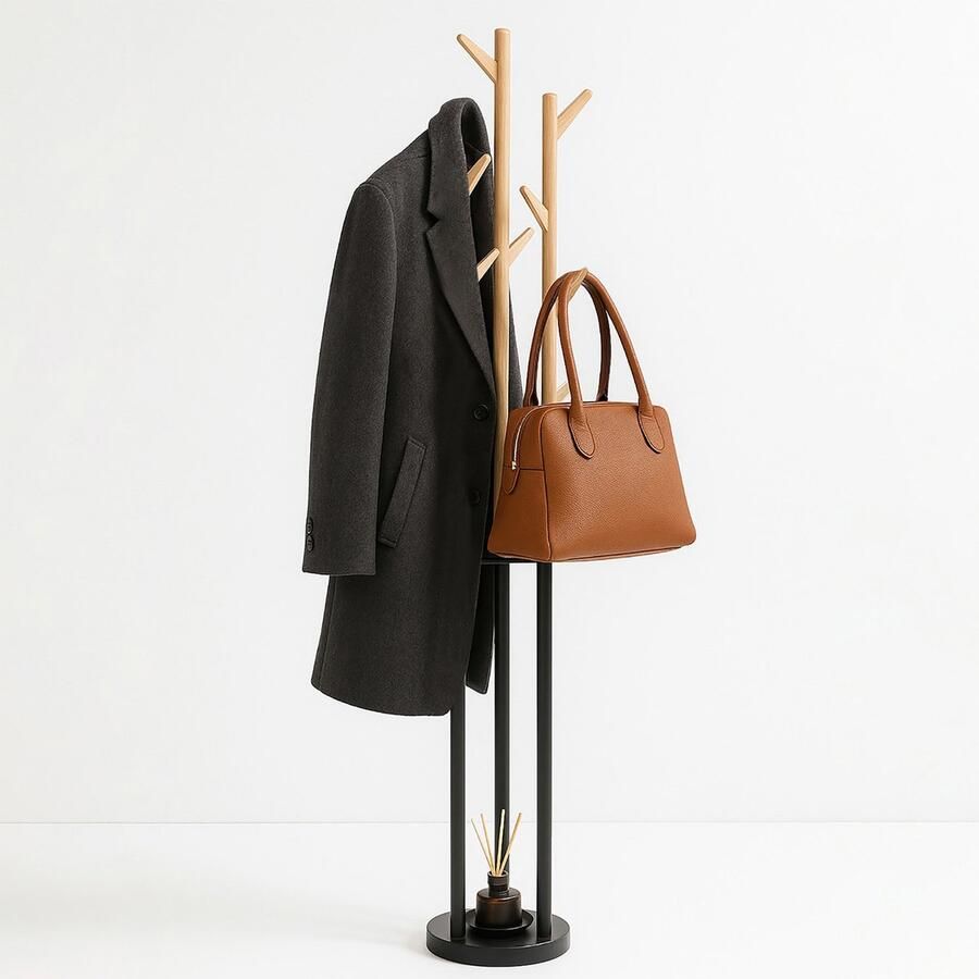 REFTTENW Minimalistisch Kapstok In Biomimetische Boomtakstijl Met 3 Onafhankelijke Hangstangen- Kapstok Staande Kapstok Hout + Staal Kapstok Staand 174 Cm(H) Kapstokken Kapstokhaak 11 Haken Perfecte Classific Zwart + - Foto 2