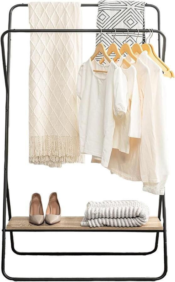 REFTTENW Kledingrek Garderoberek Industrieel Kledingrek -Dubbele Stang X-Vormige Kapstok 44Cm × 80Cm × 152Cm (B × L × H)— Opbergruimte Voor Schoenen — Opbergruimte Voor Schoenen — Buiten Droogrek — Vrijstaand Droogrek Voor Buiten Zwart - Foto 2