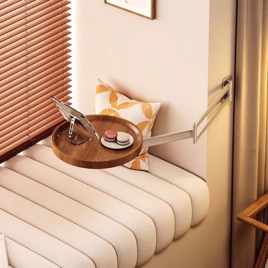 REFTTENW Tafel Bedtafel Inklapbare Tafel Wandtafel Rond Tafel Vouwtafel Diameter 28Cm Kan Worden Verlengd Tot 49 Cm Bruin