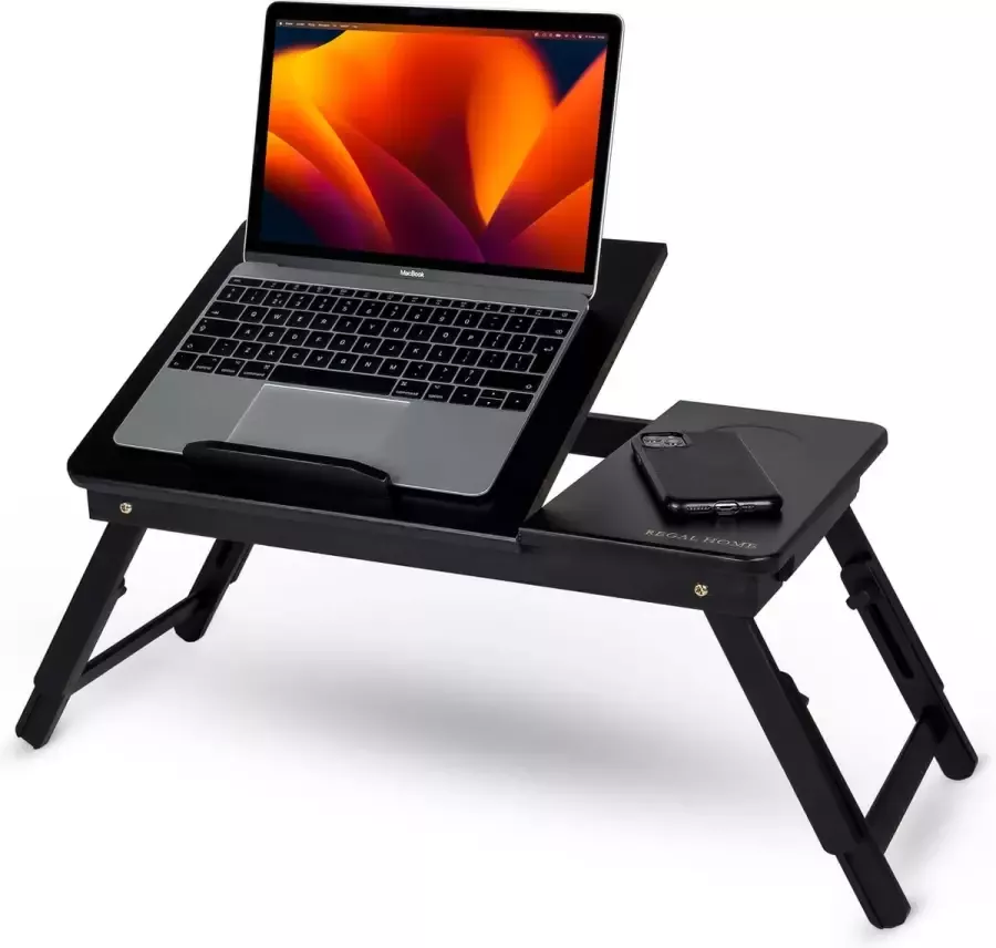 Regal Home Verstelbare Bedtafel Laptoptafel Laptopverhoger Banktafeltje Ontbijttafeltje Ontbijt op Bed Gemaakt van Bamboe Zwart