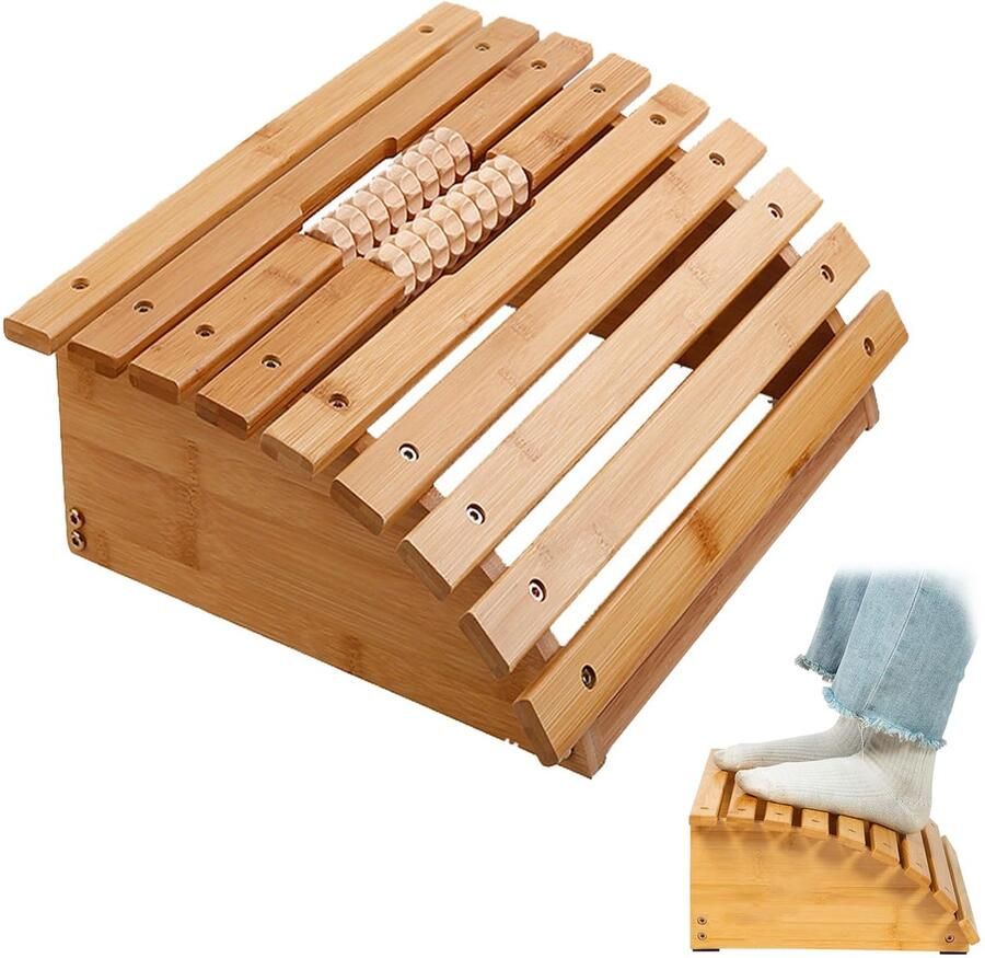 Reixuier Voetensteun bureau ergonomische voetensteun met massagefunctie natuurlijk bamboe robuust duurzaam bevordert een gezonde zithouding verlicht stress en pijn ideaal voor kantoor en thuis