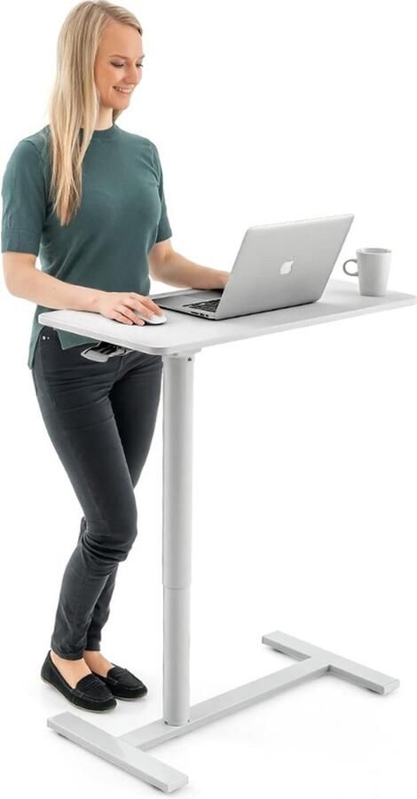 Relax Airlift Pneumatisch Zit Sta Laptop Bureau met Wielen In Hoogte Verstelbaar 29-45 Inch Gaslift Systeem Mobiele Laptop Stand voor Thuiswerk Groot Bureaublad Wit