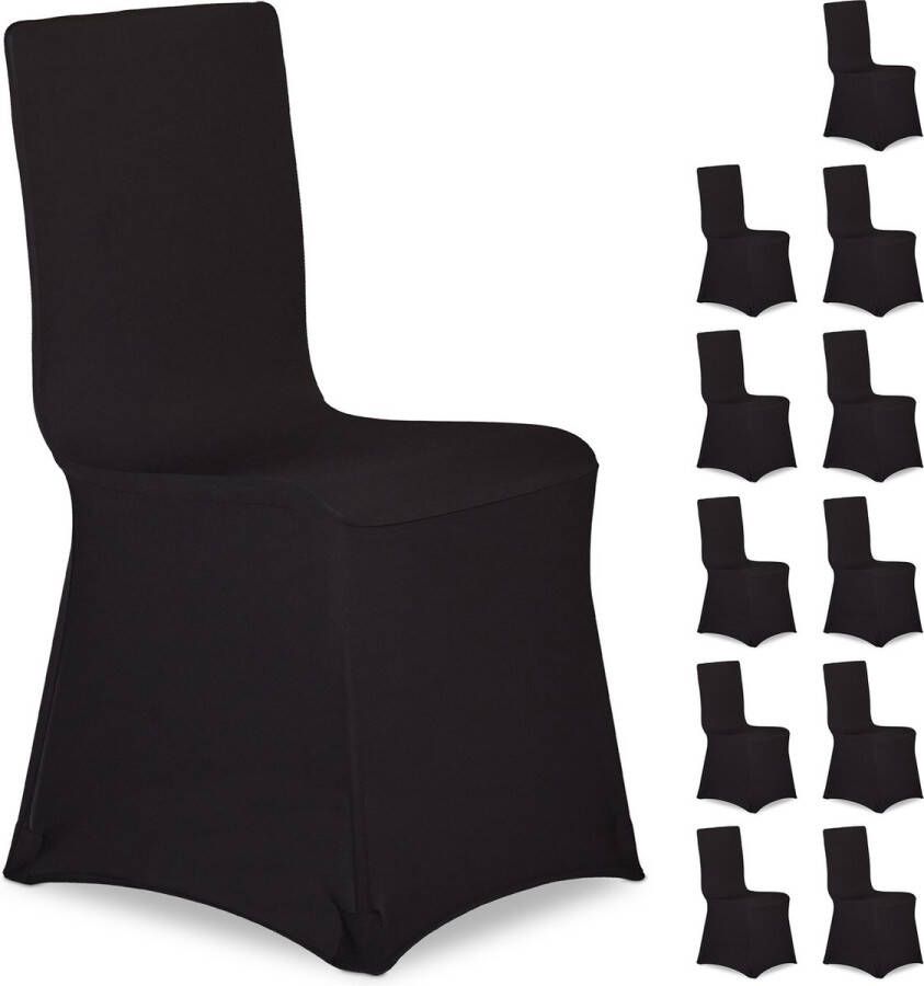 Relaxdays 12x stoelhoezen zwart stoelhoes rekbaar stoelhoezenset meubelhoes stoel