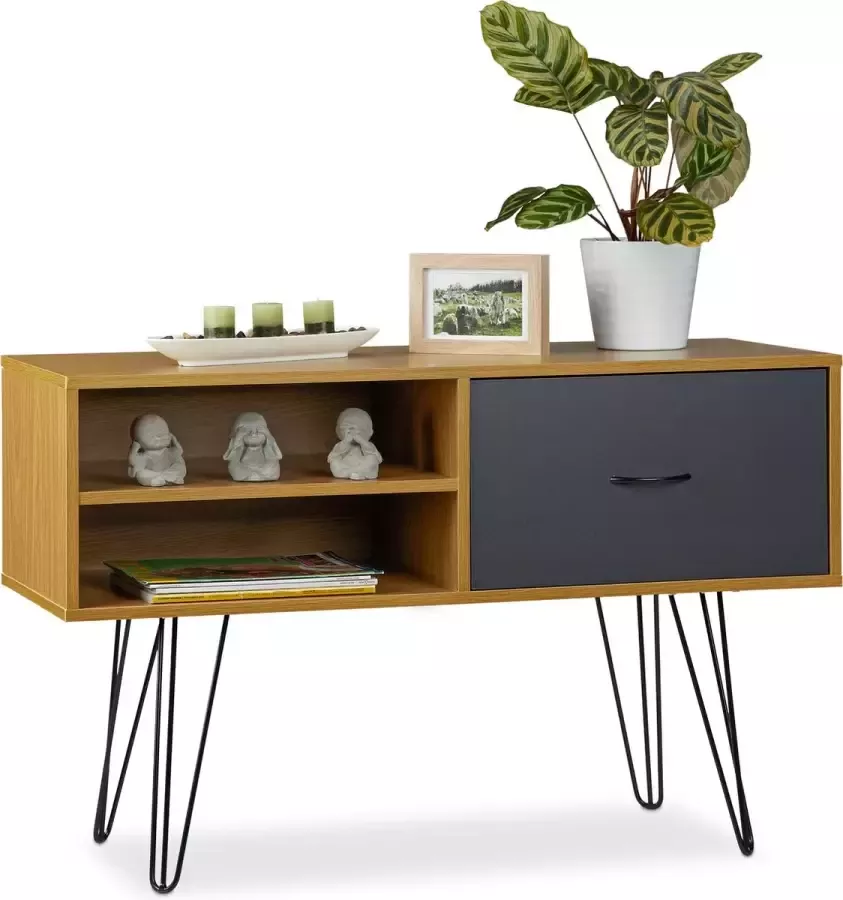 Relaxdays 1x dressoir retro design sidetable vintage bijzetkast 100 cm met lade