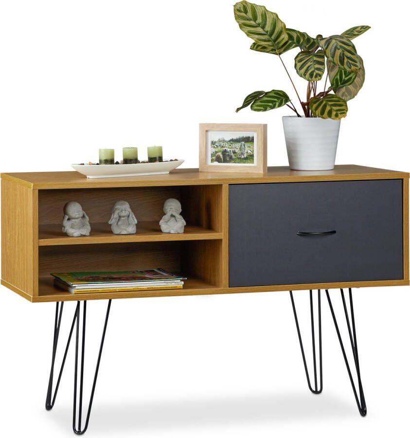 Relaxdays 1x dressoir retro design sidetable vintage bijzetkast 100 cm met lade