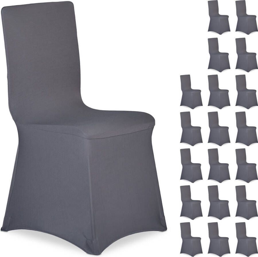 Relaxdays 20x stoelhoezen antraciet stoelhoes rekbaar stoelhoezenset zetelovertrek