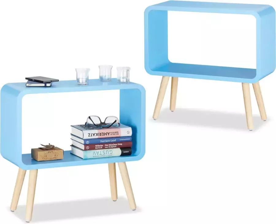 Relaxdays 2er set opbergkubus klein nachtkastje bijzettafel modern – tafeltje blauw
