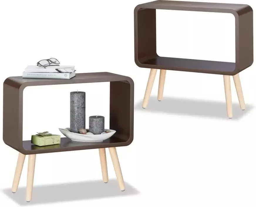 Relaxdays 2er set opbergkubus klein nachtkastje bijzettafel modern – tafeltje bruin
